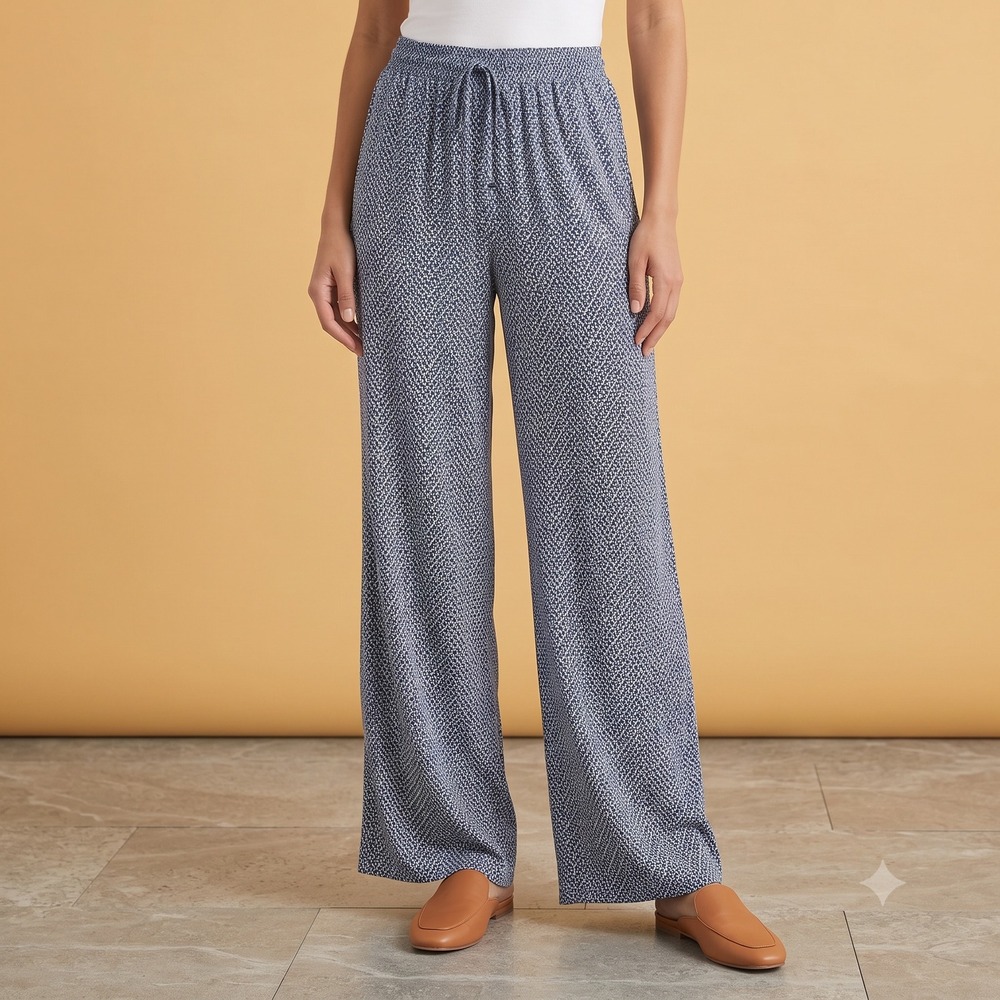 NYDJ Lift Tuck Technology Wide Leg Drawstring Pants Women's Large Blue EUC